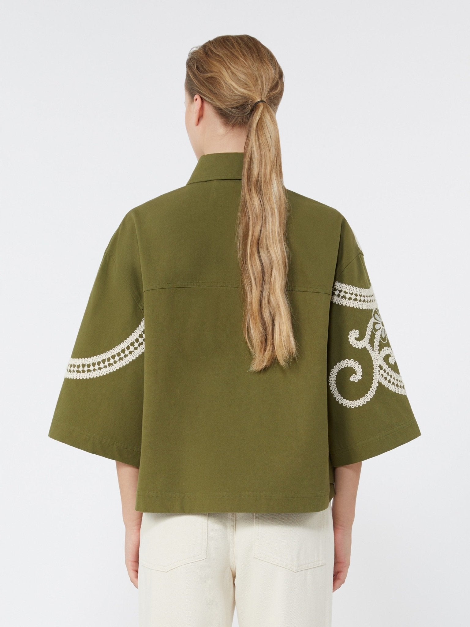 Young Ideas & Henmores - Como Embroidered Crop Sleeve Jacket - 001 Khaki - 4