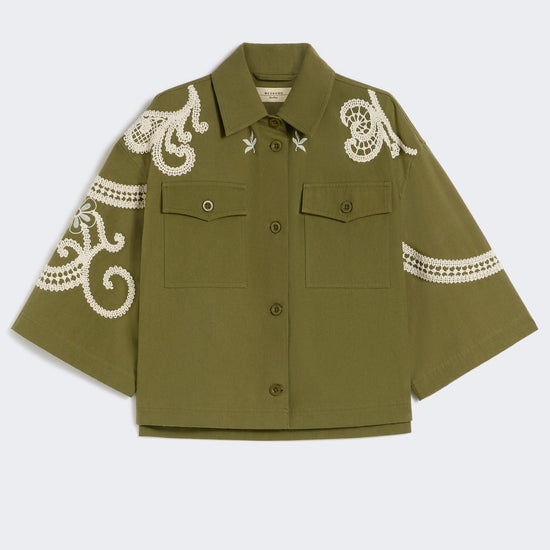 Young Ideas & Henmores - Como Embroidered Crop Sleeve Jacket - 001 Khaki - 4