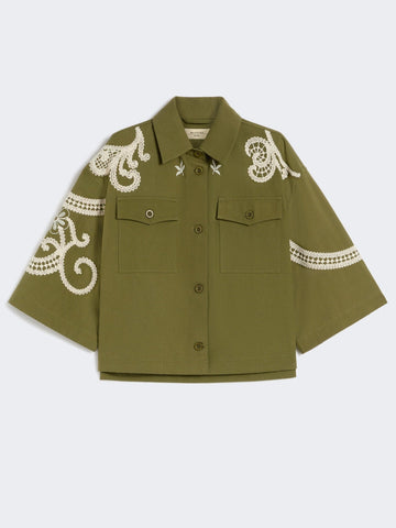Young Ideas & Henmores - Como Embroidered Crop Sleeve Jacket - 001 Khaki - 4