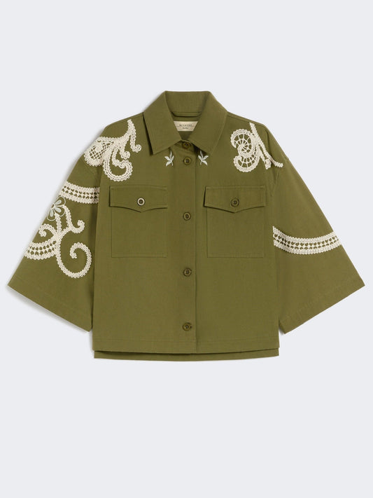 Young Ideas & Henmores - Como Embroidered Crop Sleeve Jacket - 001 Khaki - 4