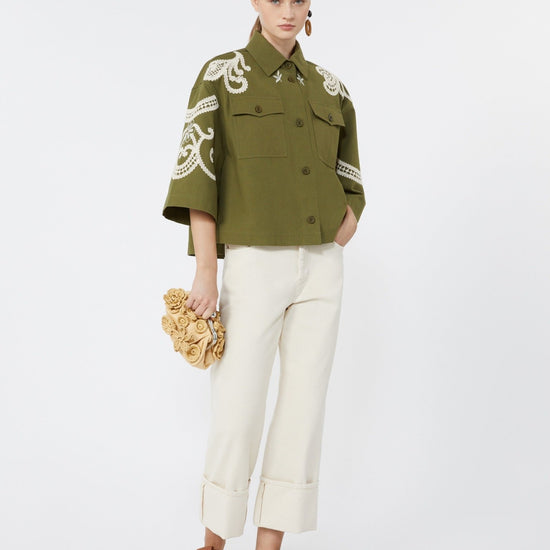 Young Ideas & Henmores - Como Embroidered Crop Sleeve Jacket - 001 Khaki - 4