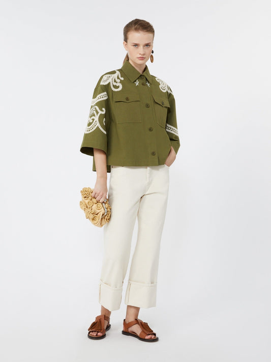 Young Ideas & Henmores - Como Embroidered Crop Sleeve Jacket - 001 Khaki - 4