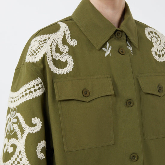 Young Ideas & Henmores - Como Embroidered Crop Sleeve Jacket - 001 Khaki - 4
