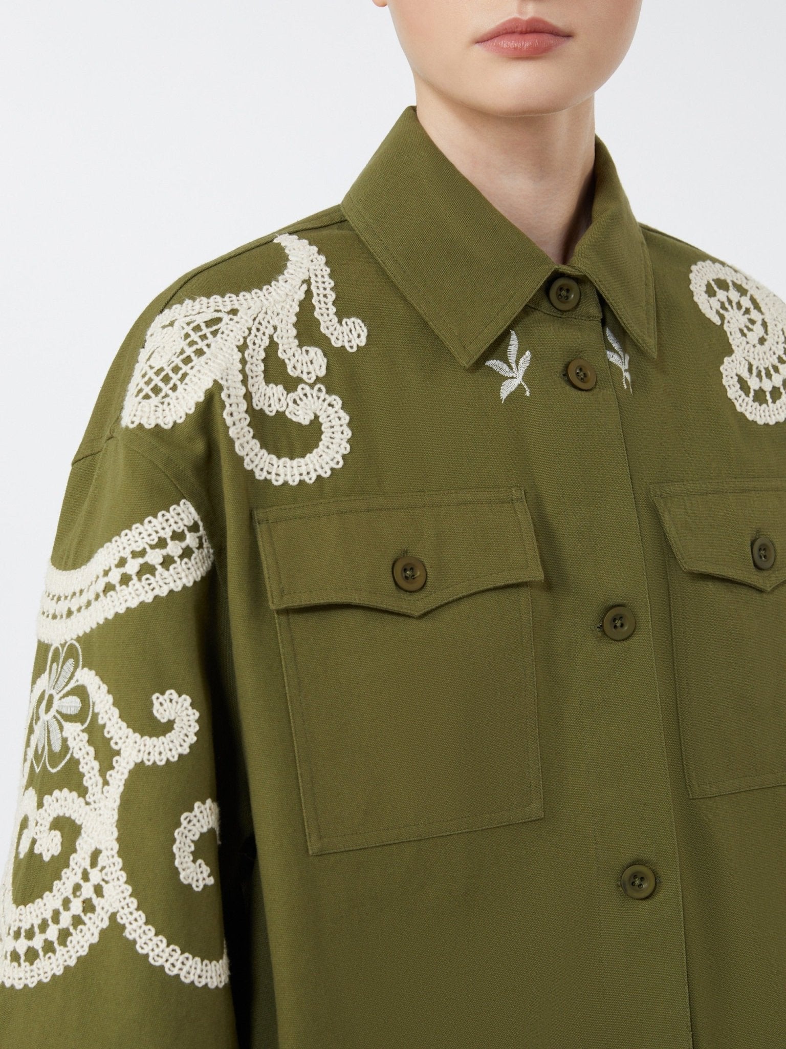 Young Ideas & Henmores - Como Embroidered Crop Sleeve Jacket - 001 Khaki - 4