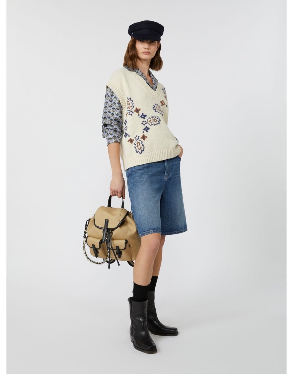 Young Ideas/Henmores - Crusca Jacquard Detail Sleeveless Vest - 002 Ivory - XS