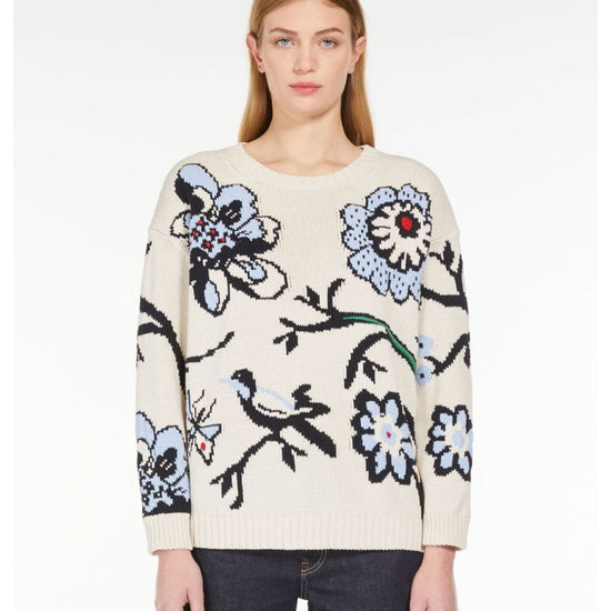 Young Ideas/Henmores - Dolmen Floral Embroidered Crew Neck Jumper - 001 Light Blue - XS