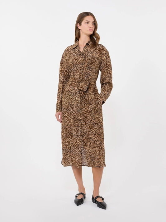 Young Ideas/Henmores - Dolmen Leopard Silk Tie Waist Midi Dress - 003 Leopard - 10