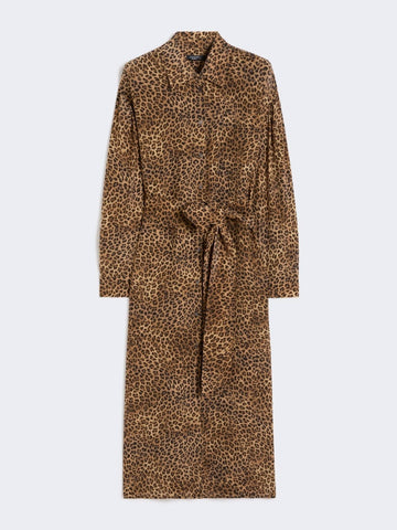 Young Ideas/Henmores - Dolmen Leopard Silk Tie Waist Midi Dress - 003 Leopard - 10