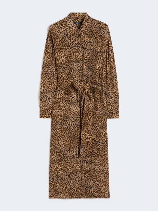 Young Ideas/Henmores - Dolmen Leopard Silk Tie Waist Midi Dress - 003 Leopard - 10