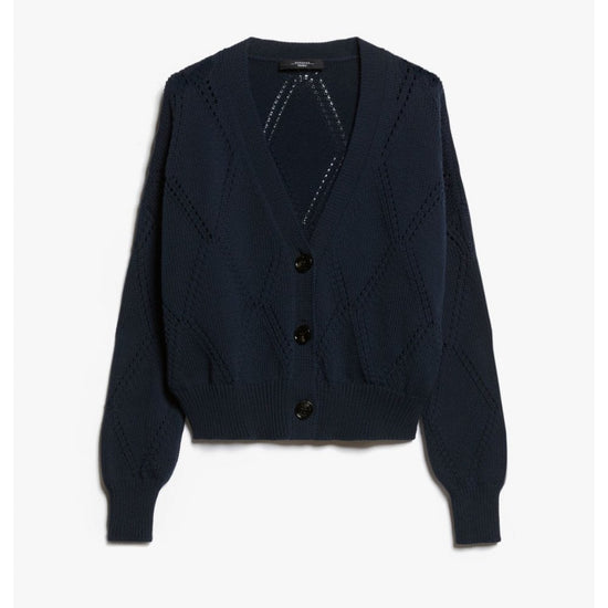 Young Ideas/Henmores - Dovere Diamond Openwork Stitch Cardigan - 001 Navy - XS
