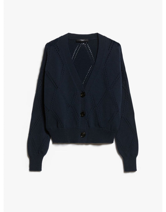 Young Ideas/Henmores - Dovere Diamond Openwork Stitch Cardigan - 001 Navy - XS