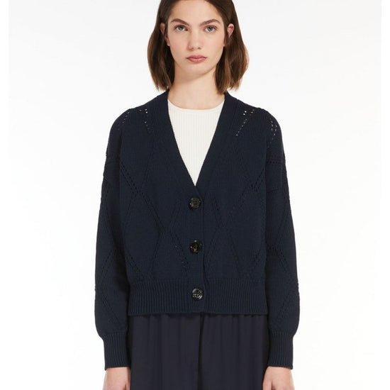 Young Ideas/Henmores - Dovere Diamond Openwork Stitch Cardigan - 001 Navy - XS