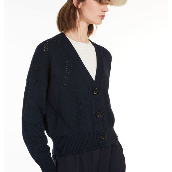 Young Ideas/Henmores - Dovere Diamond Openwork Stitch Cardigan - 001 Navy - XS