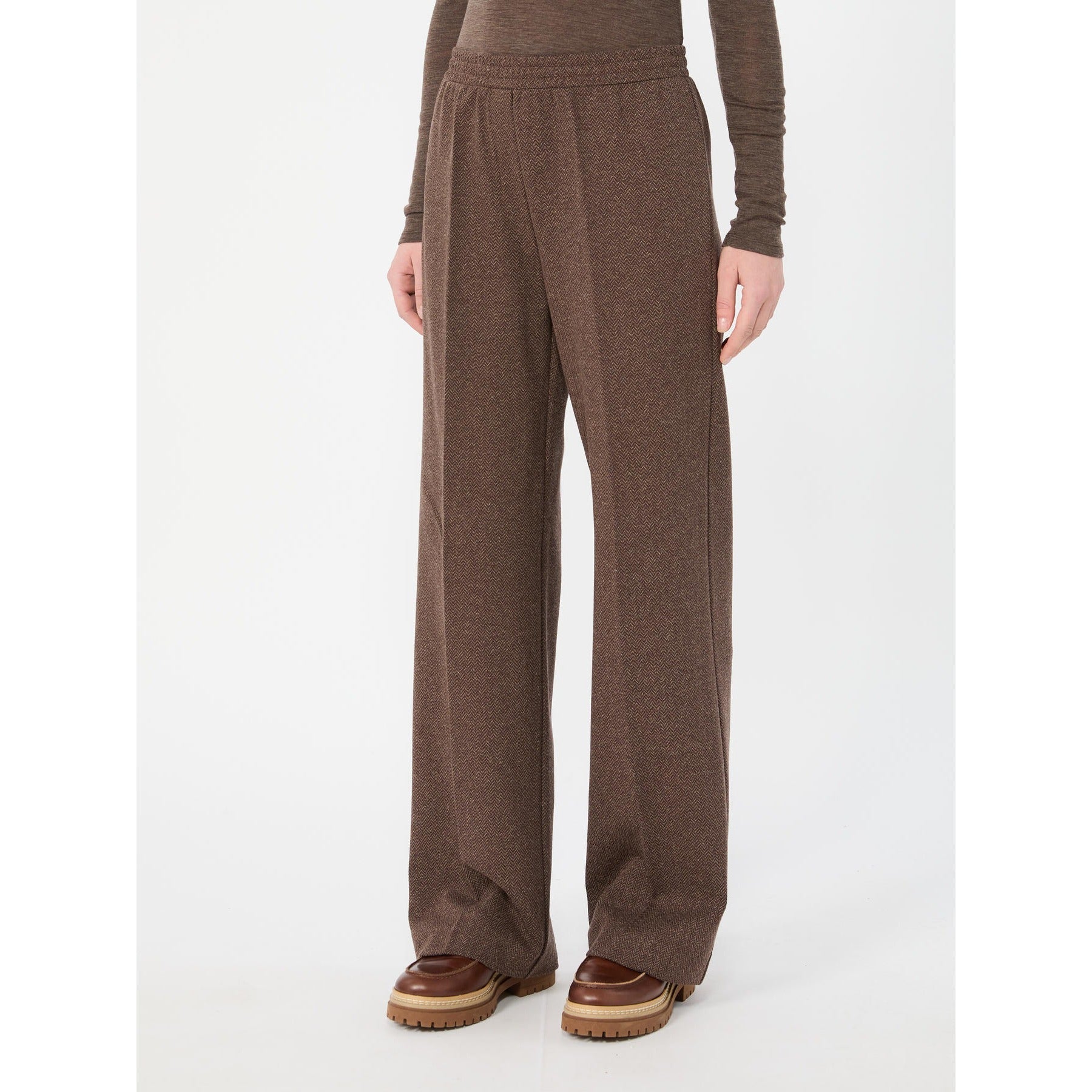 Young Ideas & Henmores -Editta Chevron Jersey Trousers -001 Dark Brown -XS