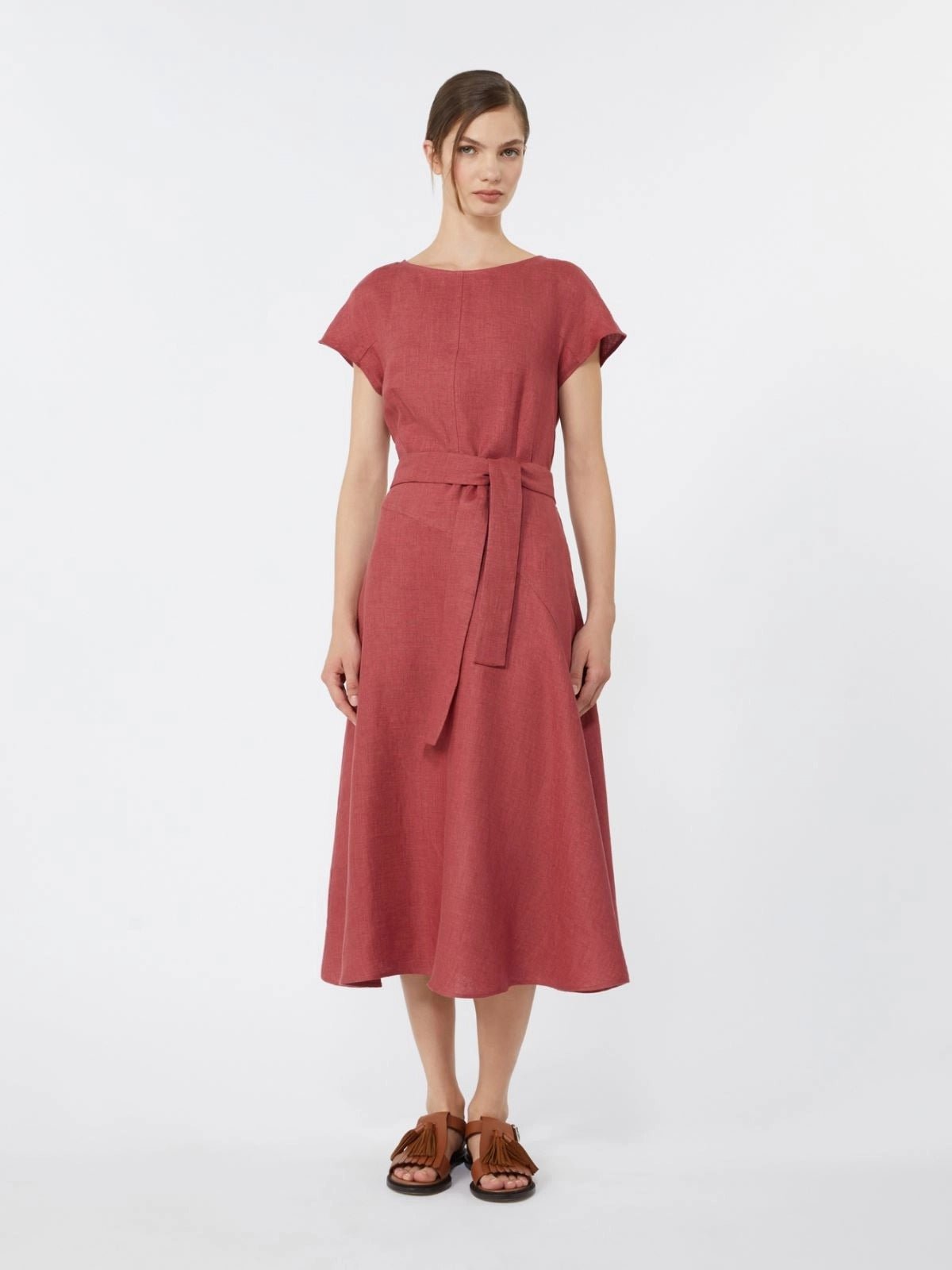 Young Ideas/Henmores - Esordio Flaxlinen Belted Midi Dress - 034 Cherry - 8