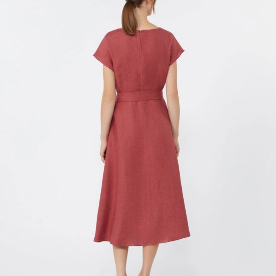 Young Ideas/Henmores - Esordio Flaxlinen Belted Midi Dress - 034 Cherry - 8