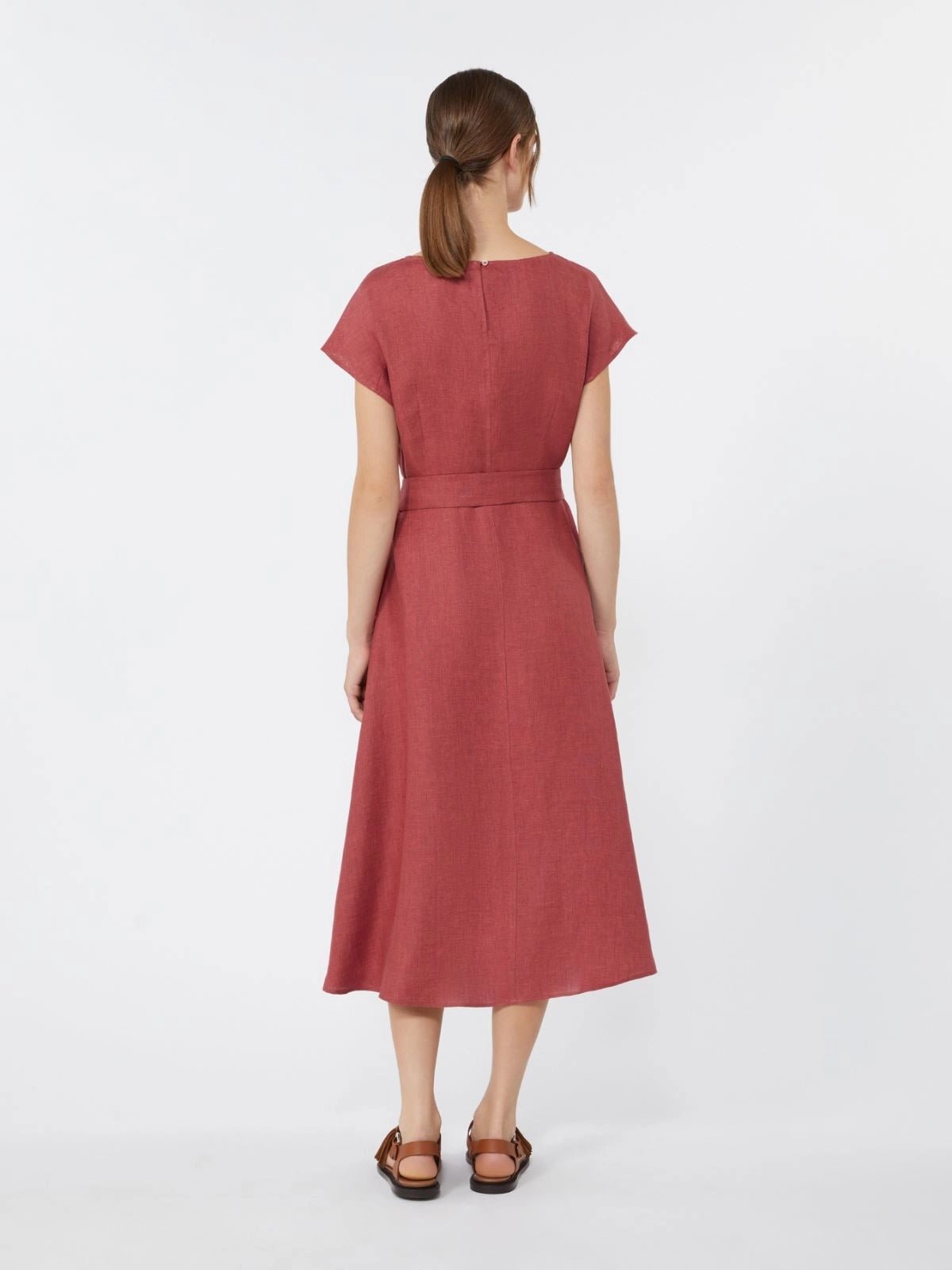 Young Ideas/Henmores - Esordio Flaxlinen Belted Midi Dress - 034 Cherry - 8
