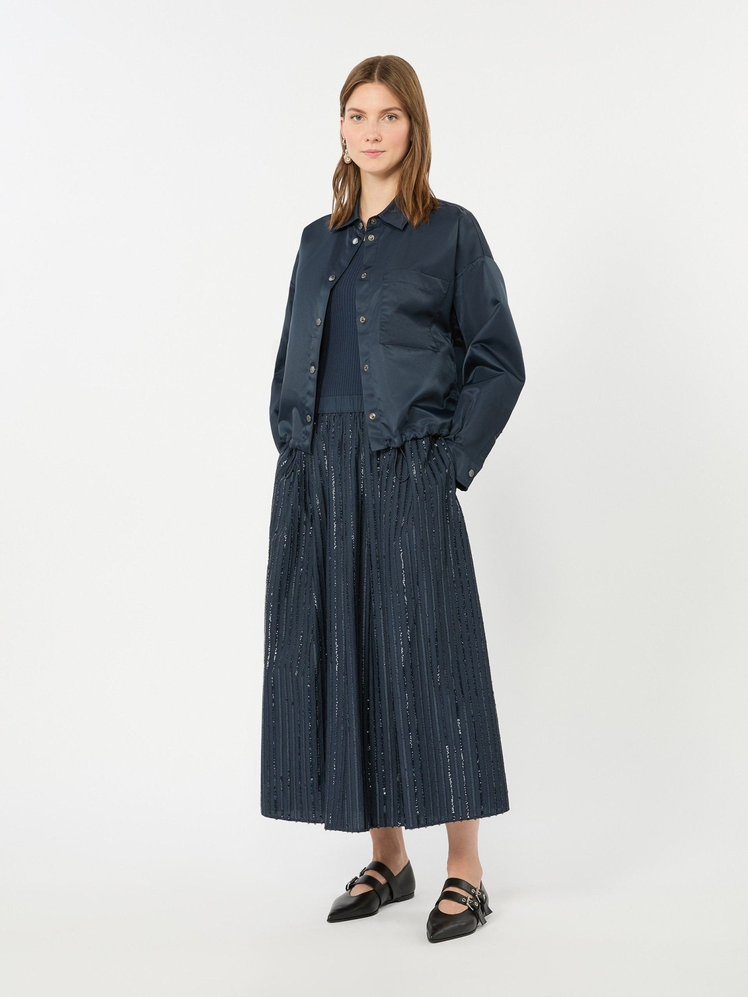 Young Ideas & Henmores -Fiordi Sequin Midi Skirt -001 Navy -XS