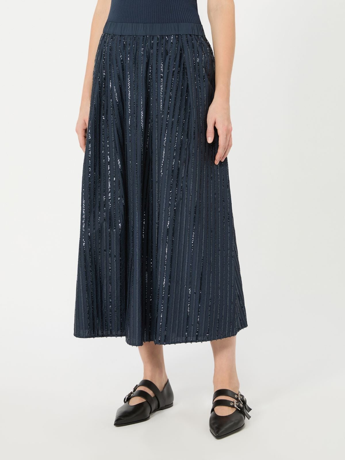 Young Ideas & Henmores -Fiordi Sequin Midi Skirt -001 Navy -XS