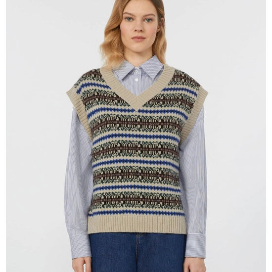 Young Ideas/Henmores - Fleres Jacquard Sleeveless Knitted Top - 026 Ecru - XS