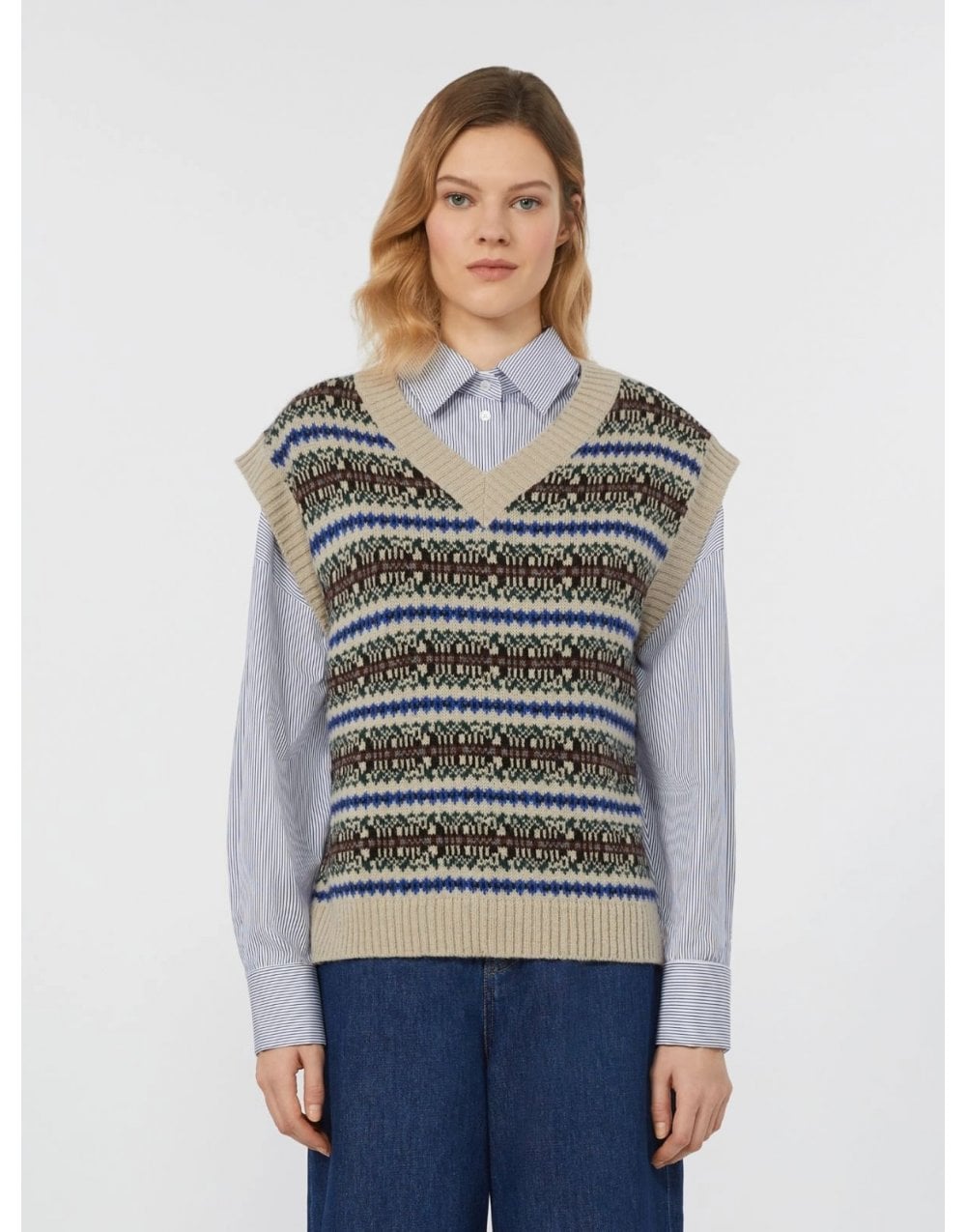 Young Ideas/Henmores - Fleres Jacquard Sleeveless Knitted Top - 026 Ecru - XS