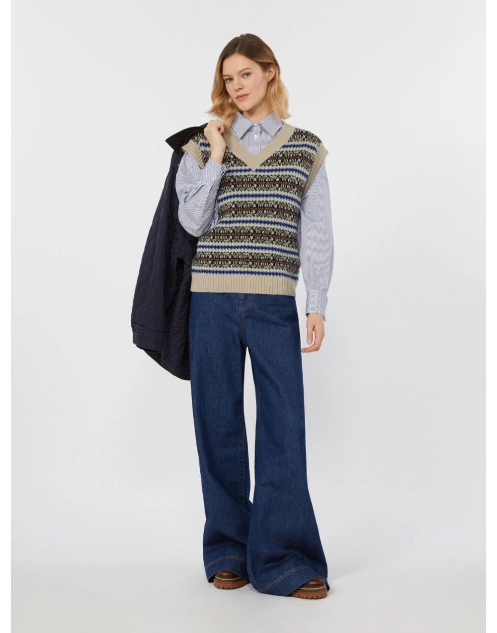 Young Ideas/Henmores - Fleres Jacquard Sleeveless Knitted Top - 026 Ecru - XS