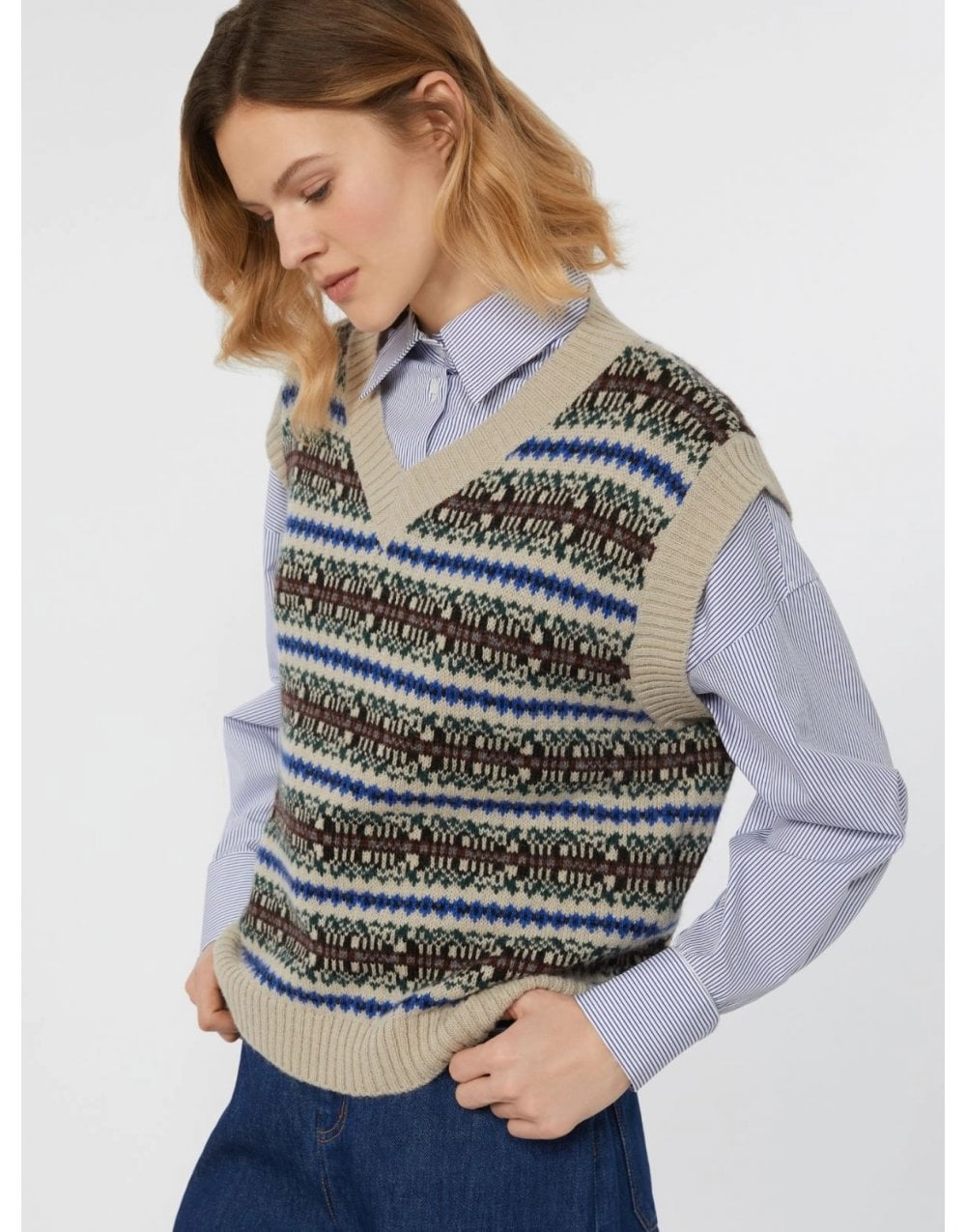 Young Ideas/Henmores - Fleres Jacquard Sleeveless Knitted Top - 026 Ecru - XS