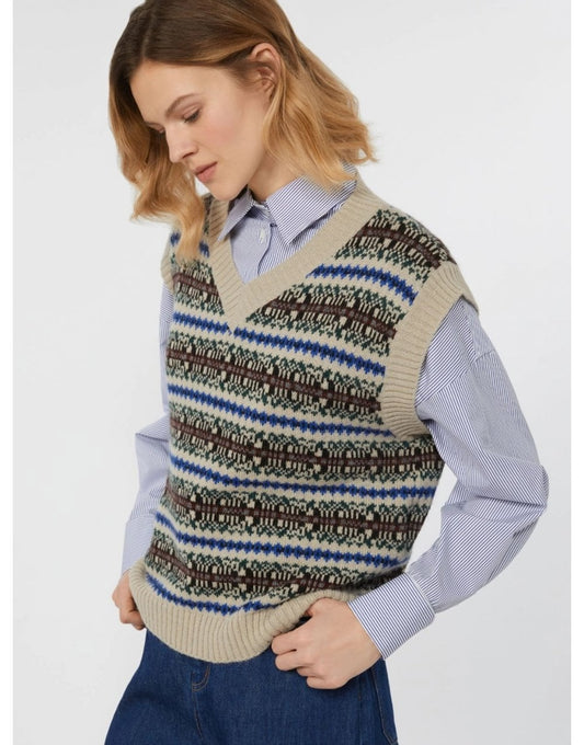 Young Ideas/Henmores - Fleres Jacquard Sleeveless Knitted Top - 026 Ecru - XS