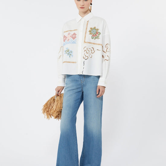 Young Ideas & Henmores - Fonte Embroidered Cross Stitch Shirt - 001 White - 6