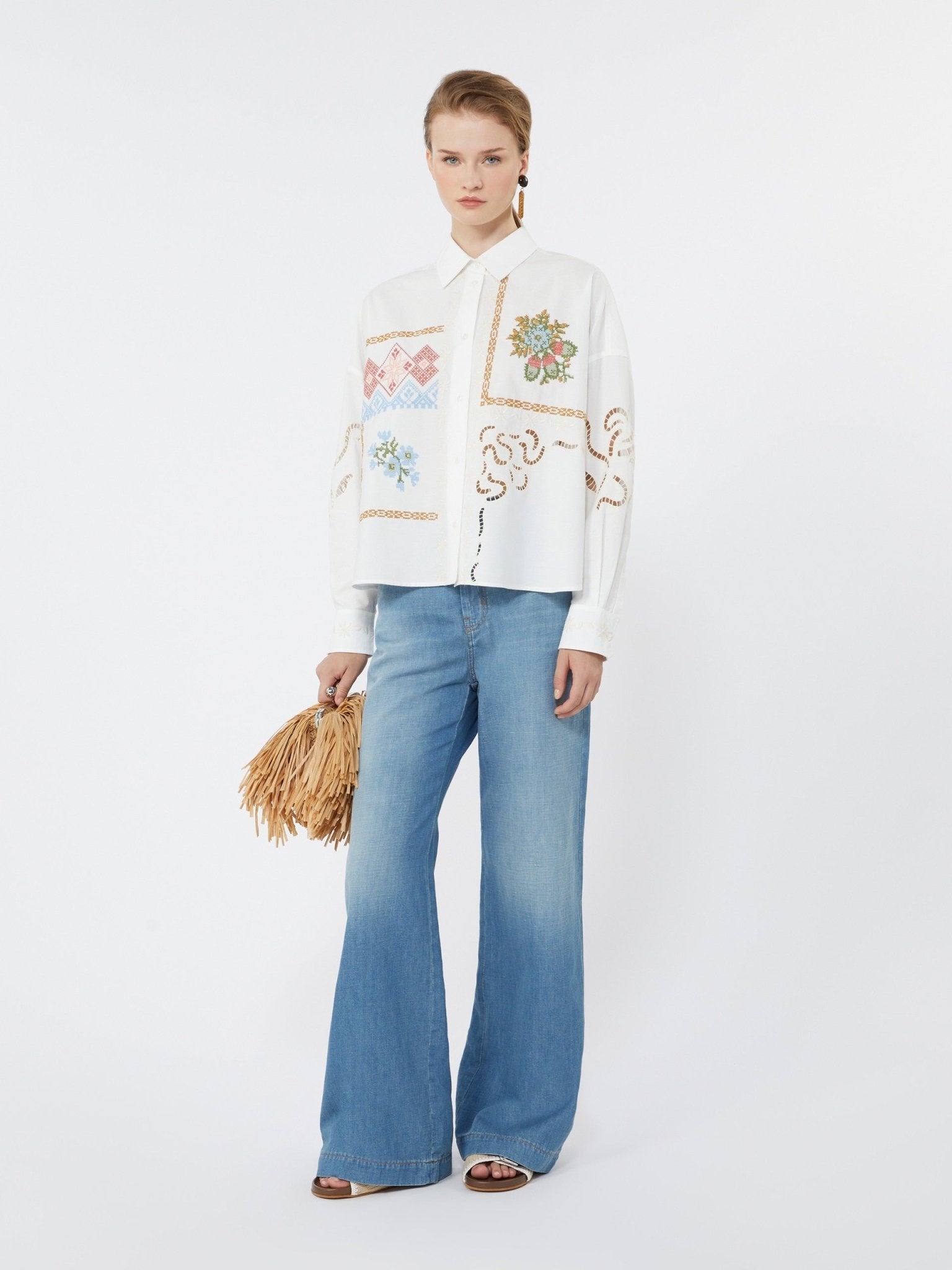 Young Ideas & Henmores - Fonte Embroidered Cross Stitch Shirt - 001 White - 6