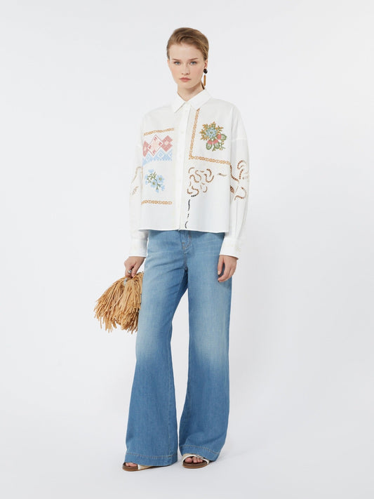 Young Ideas & Henmores - Fonte Embroidered Cross Stitch Shirt - 001 White - 6