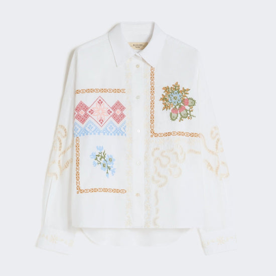 Young Ideas & Henmores - Fonte Embroidered Cross Stitch Shirt - 001 White - 6