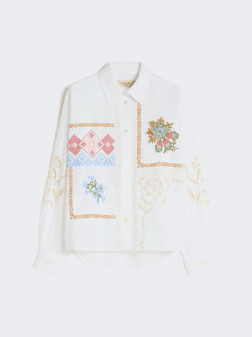 Young Ideas & Henmores - Fonte Embroidered Cross Stitch Shirt - 001 White - 6