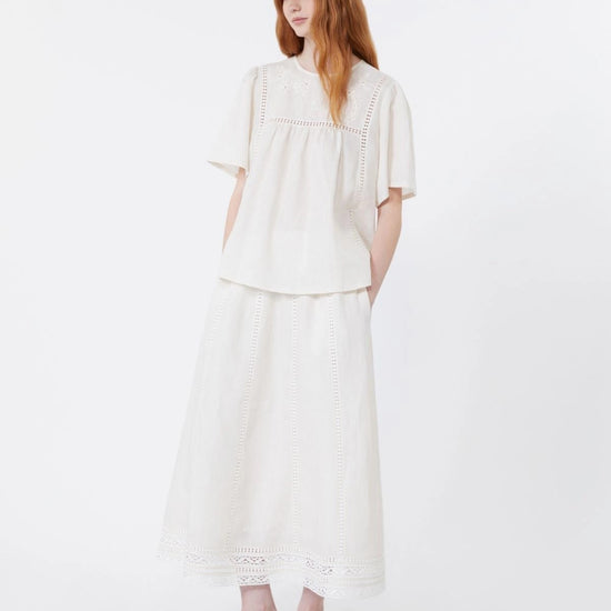 Young Ideas/Henmores - Gergo Linen Embroidered Skirt - 002 Ecru - XS