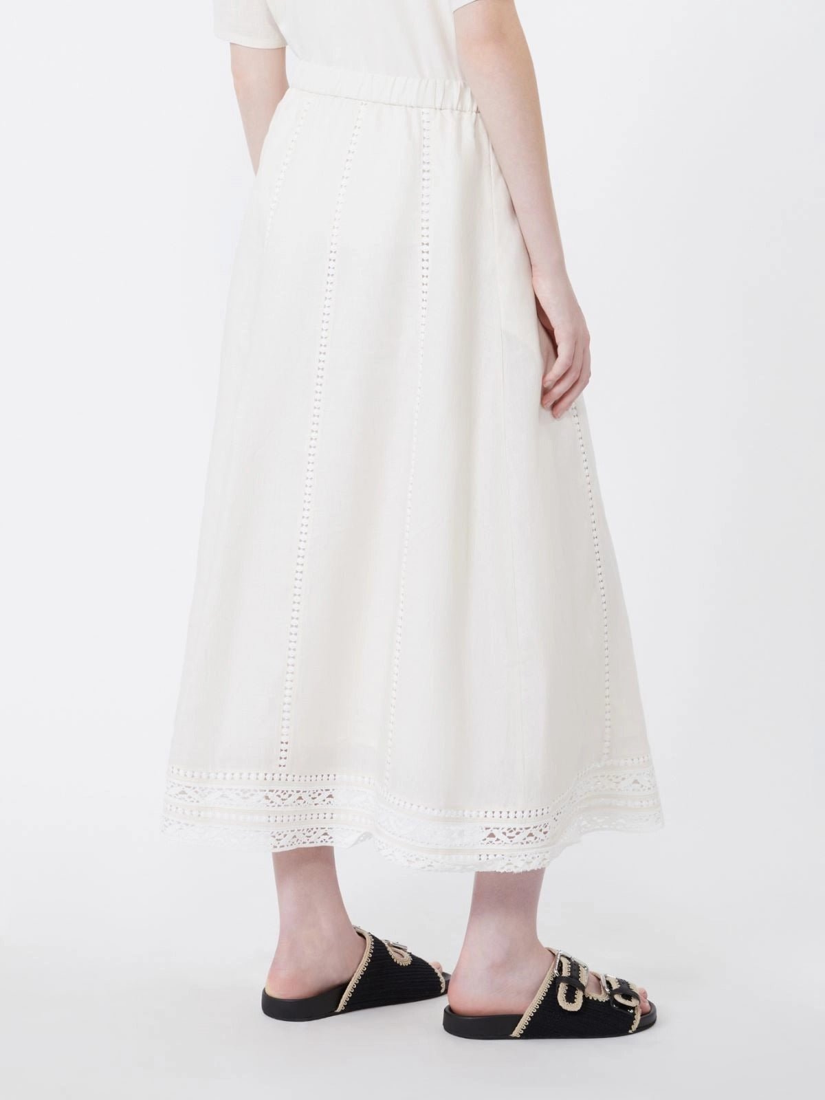 Young Ideas/Henmores - Gergo Linen Embroidered Skirt - 002 Ecru - XS