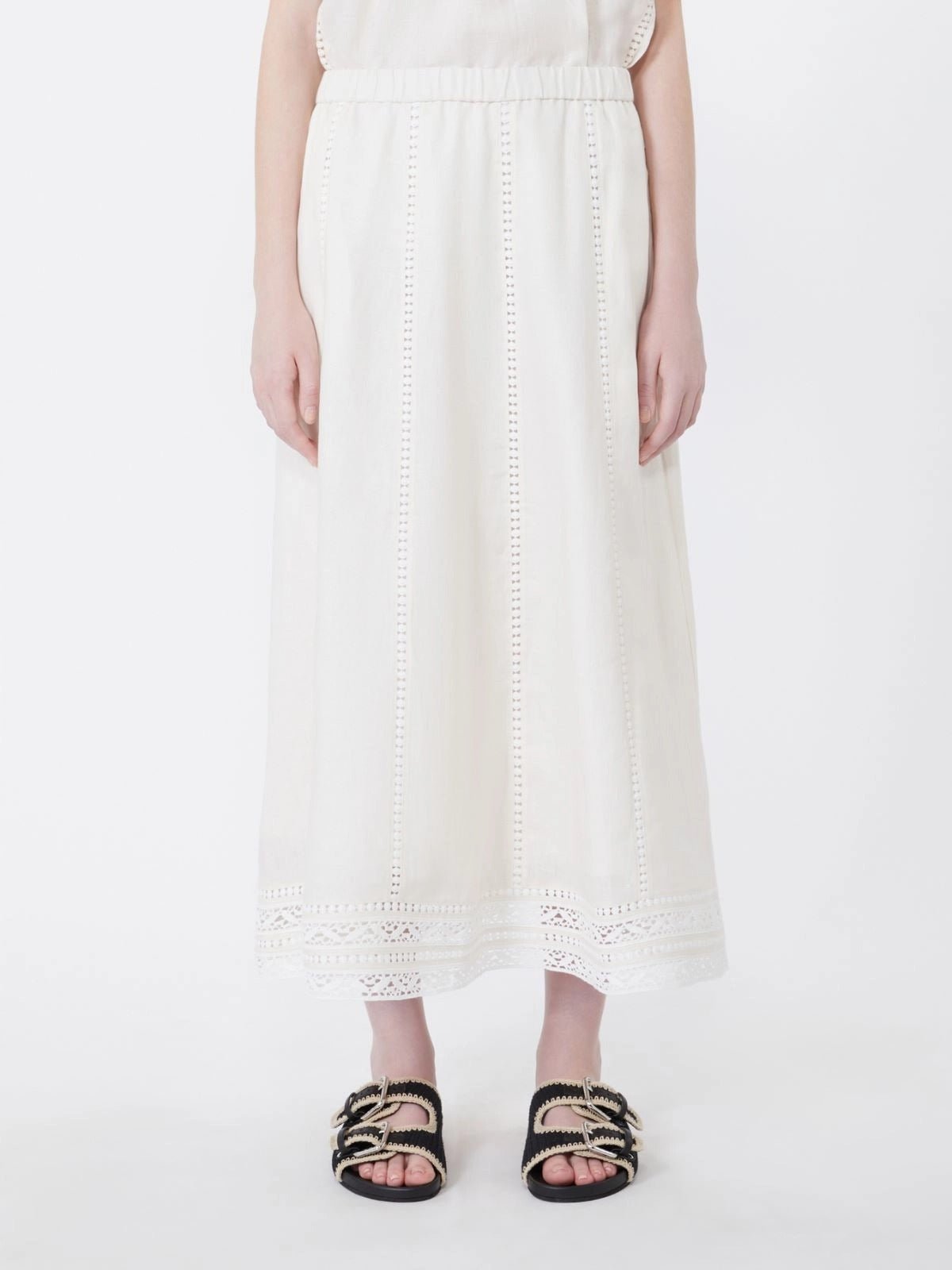 Young Ideas/Henmores - Gergo Linen Embroidered Skirt - 002 Ecru - XS