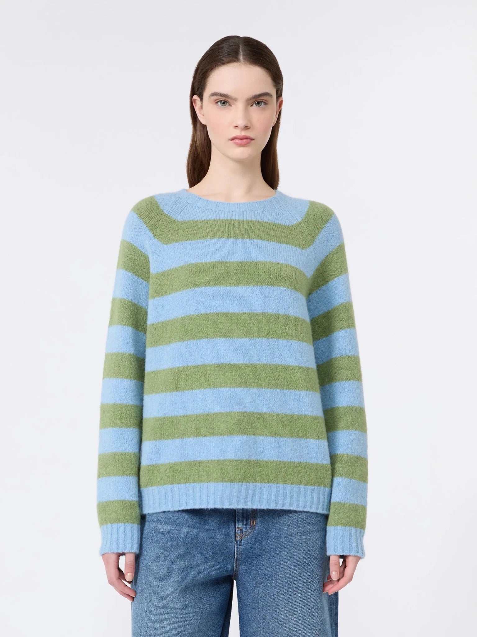 Young Ideas & Henmores - Ghiacci Knitted Crew Neck Jumper - 008 Raspberry Stripe - XS