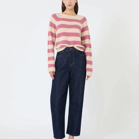 Young Ideas & Henmores - Ghiacci Knitted Crew Neck Jumper - 008 Raspberry Stripe - XS
