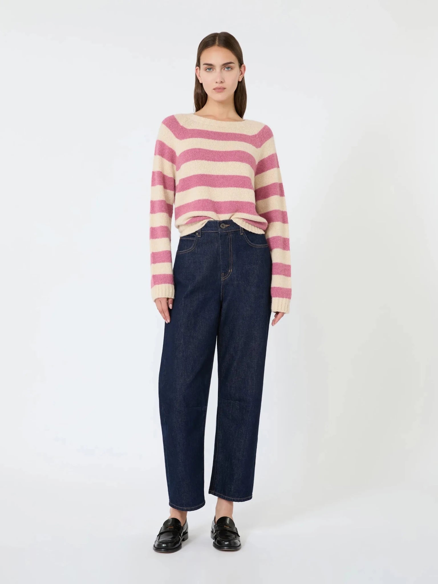 Young Ideas & Henmores - Ghiacci Knitted Crew Neck Jumper - 008 Raspberry Stripe - XS