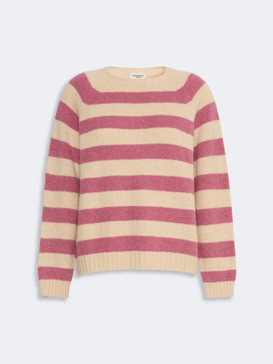 Young Ideas & Henmores - Ghiacci Knitted Crew Neck Jumper - 008 Raspberry Stripe - XS