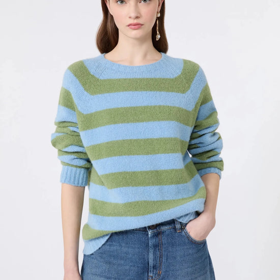 Young Ideas & Henmores - Ghiacci Knitted Crew Neck Jumper - 008 Raspberry Stripe - XS