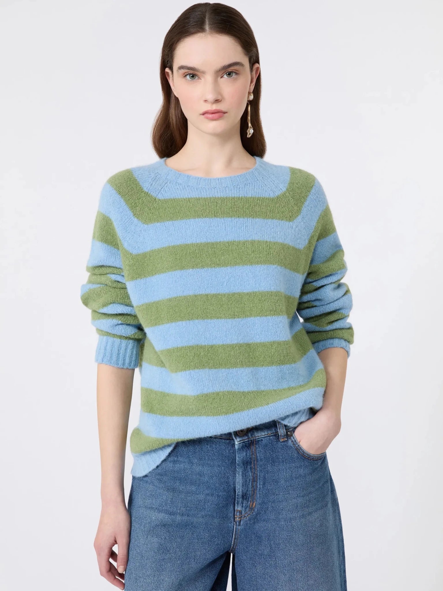 Young Ideas & Henmores - Ghiacci Knitted Crew Neck Jumper - 008 Raspberry Stripe - XS