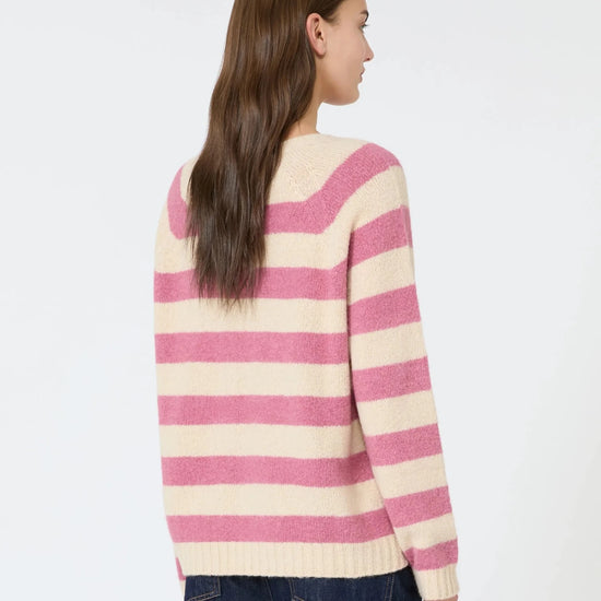 Young Ideas & Henmores - Ghiacci Knitted Crew Neck Jumper - 008 Raspberry Stripe - XS