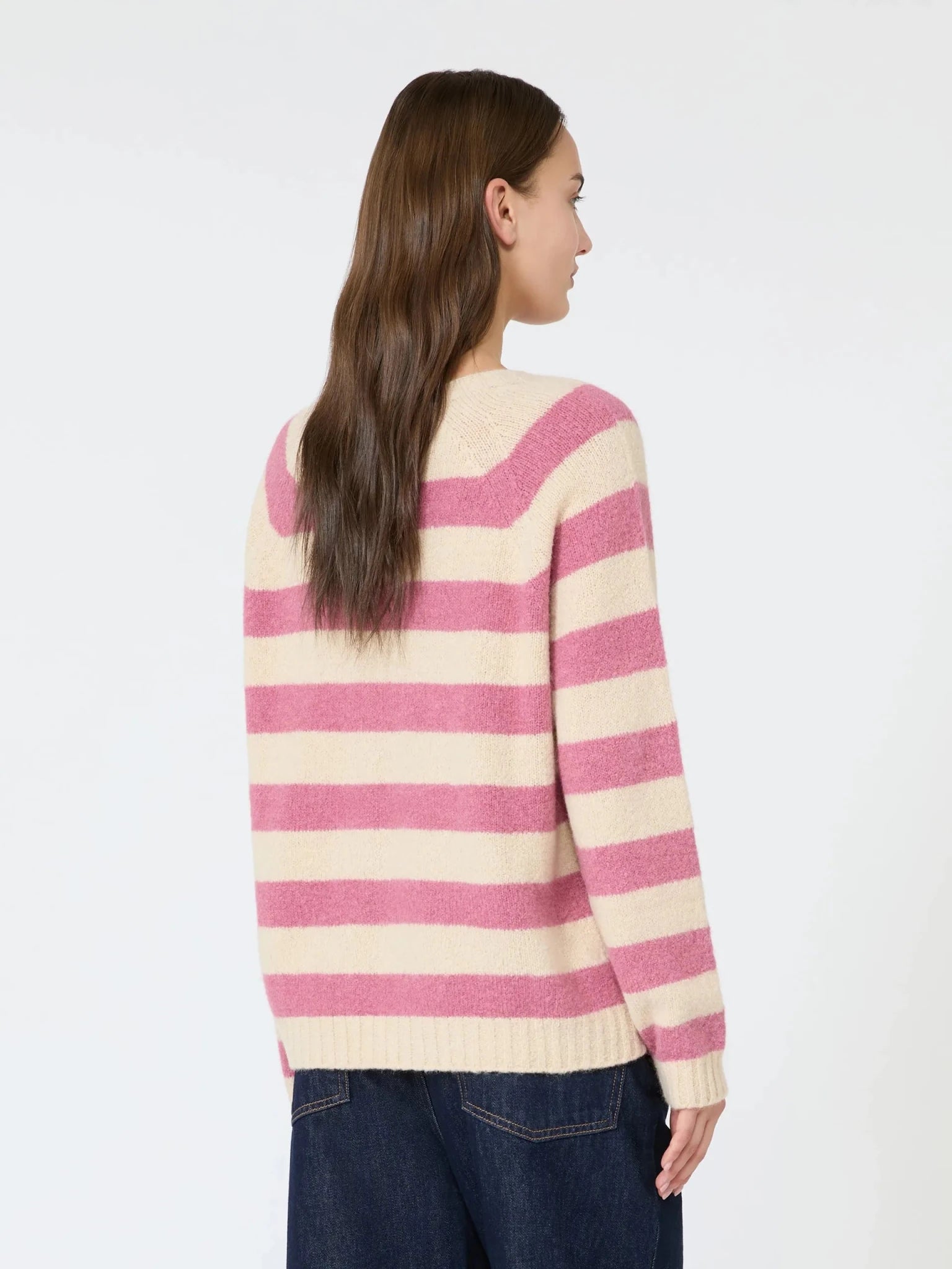 Young Ideas & Henmores - Ghiacci Knitted Crew Neck Jumper - 008 Raspberry Stripe - XS
