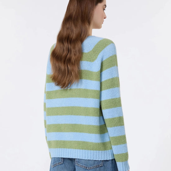 Young Ideas & Henmores - Ghiacci Knitted Crew Neck Jumper - 008 Raspberry Stripe - XS
