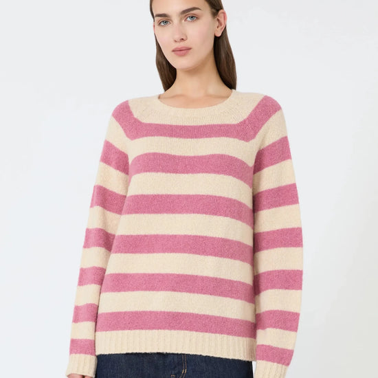 Young Ideas & Henmores - Ghiacci Knitted Crew Neck Jumper - 008 Raspberry Stripe - XS