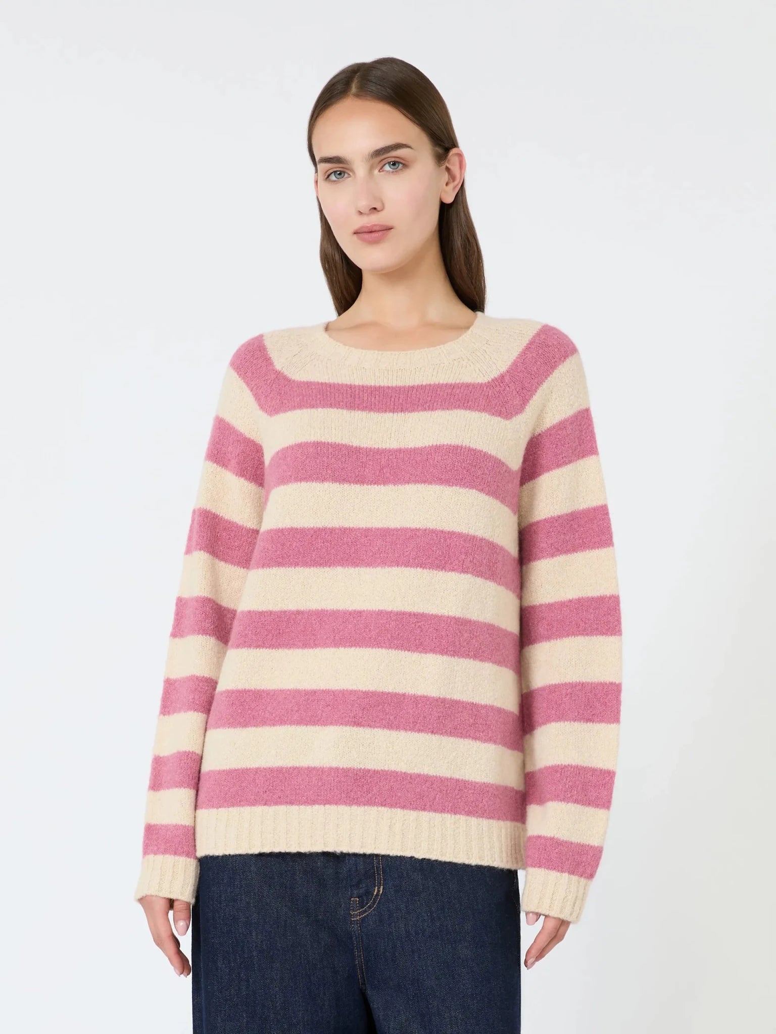 Young Ideas & Henmores - Ghiacci Knitted Crew Neck Jumper - 008 Raspberry Stripe - XS