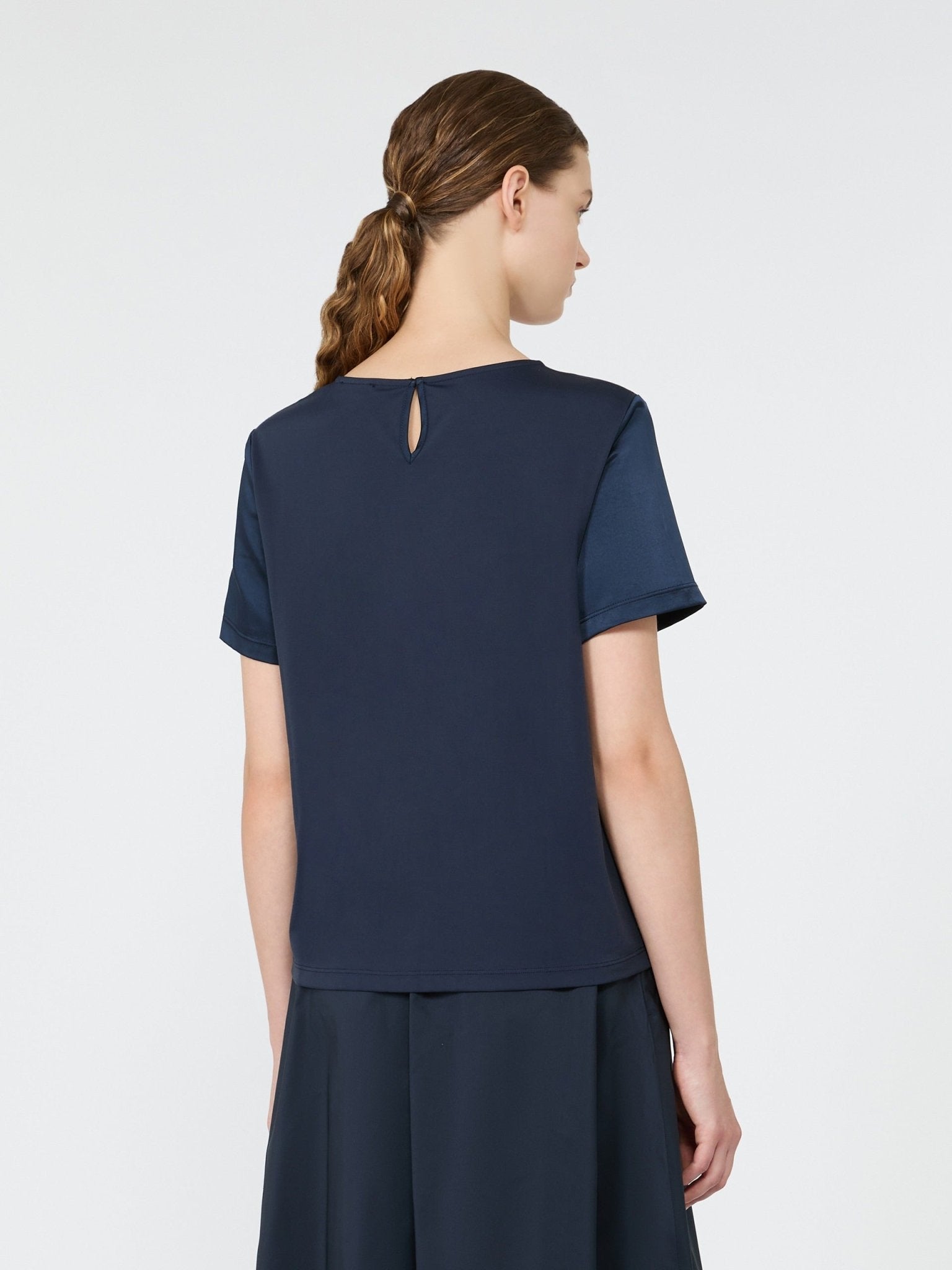 Young Ideas & Henmores -Gilbert Satin Short Sleeve Top -007 Navy -S