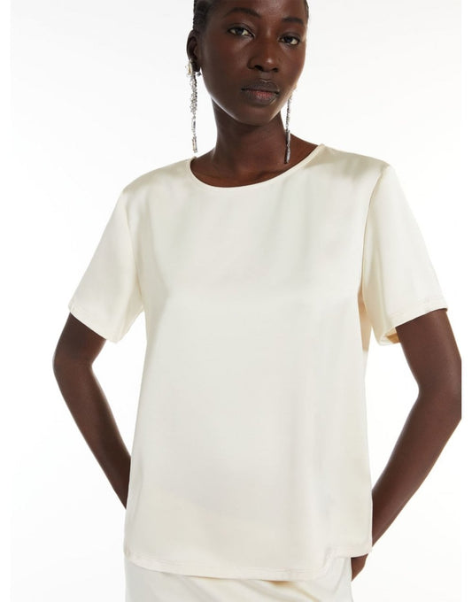 Young Ideas/Henmores - Gilbert Satin Short Sleeve Top - 001 Ivory - S