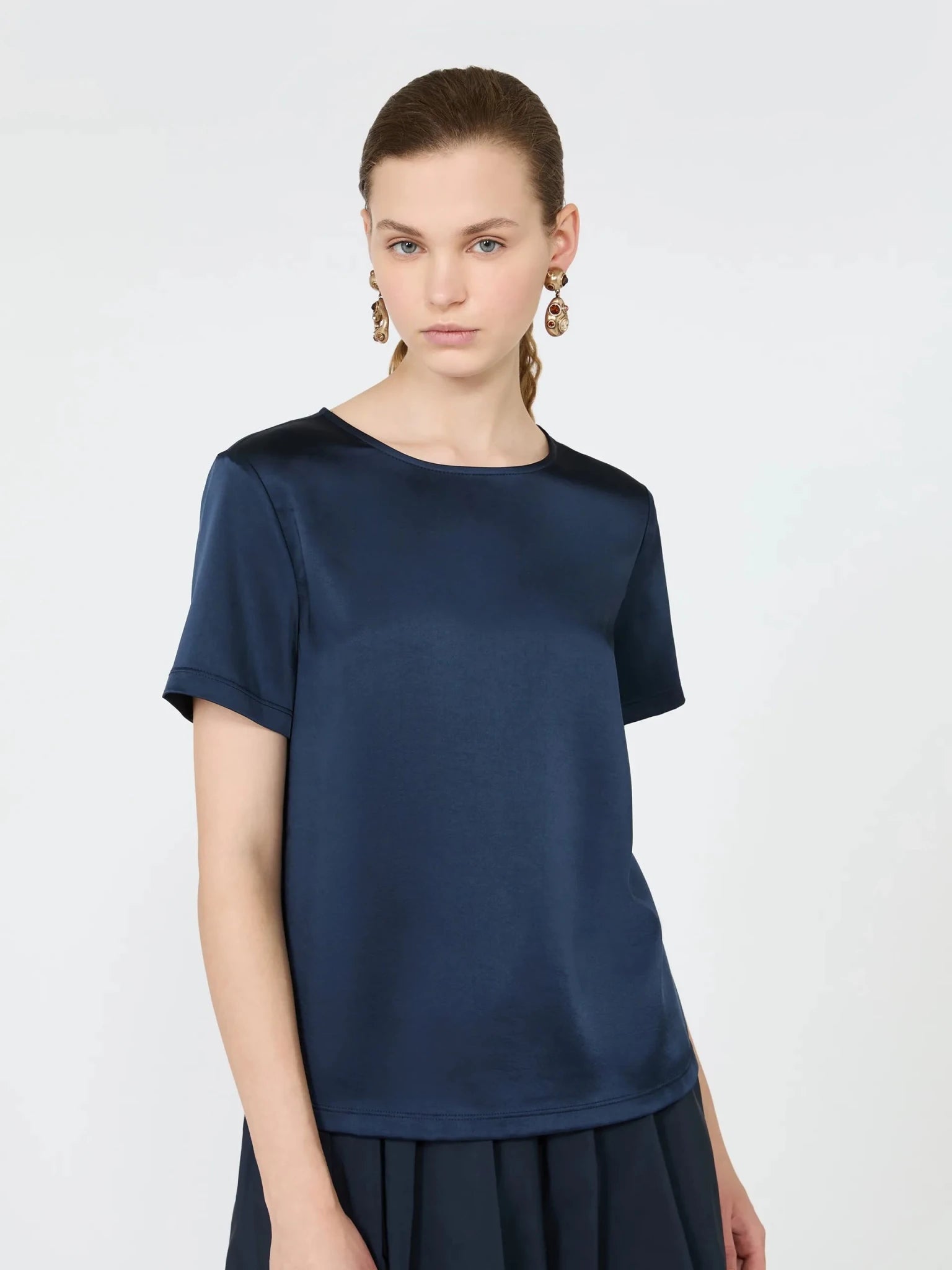 Young Ideas & Henmores -Gilbert Satin Short Sleeve Top -007 Navy -S